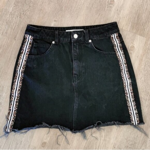Topshop leopard print stripe denim jean mini skirt - Picture 1 of 5